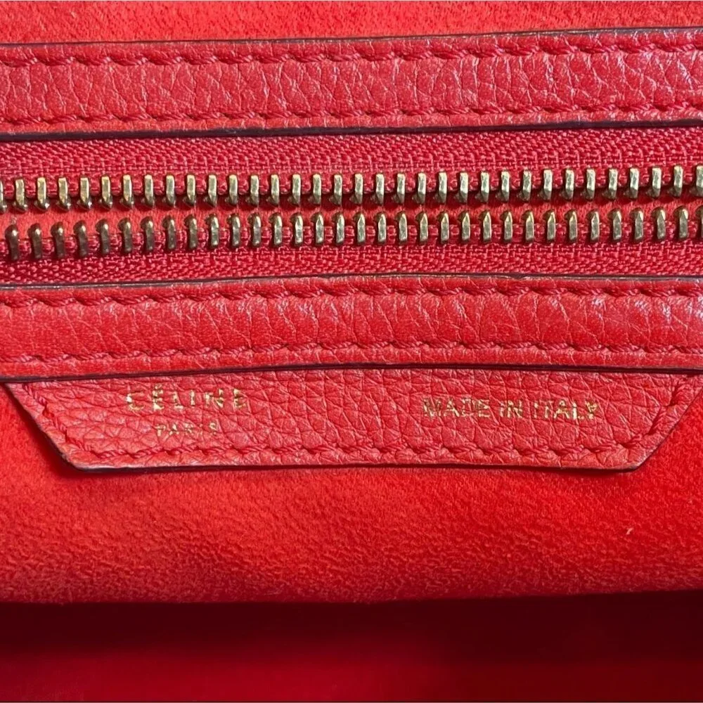 Céline Mini Luggage Tote Red Drummed Calfskin Leather Bag MSRP $3,100